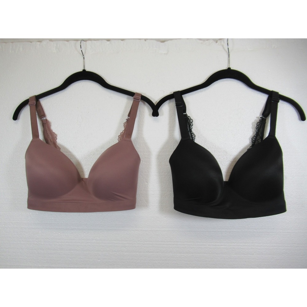 2 Soma Enbliss Luxe Wireless Lace J Hook Bras Lot 32DDD Purple Black Lined